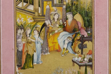 Detalj från Salomon och Sabas drottning, ca 1760 (ogenomskinlig wc och guld på papper)